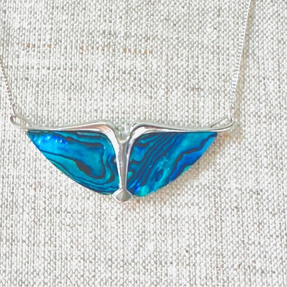 Ariki Rhodium Plated Paua Shell Wing Necklace - Picture 6 of 12